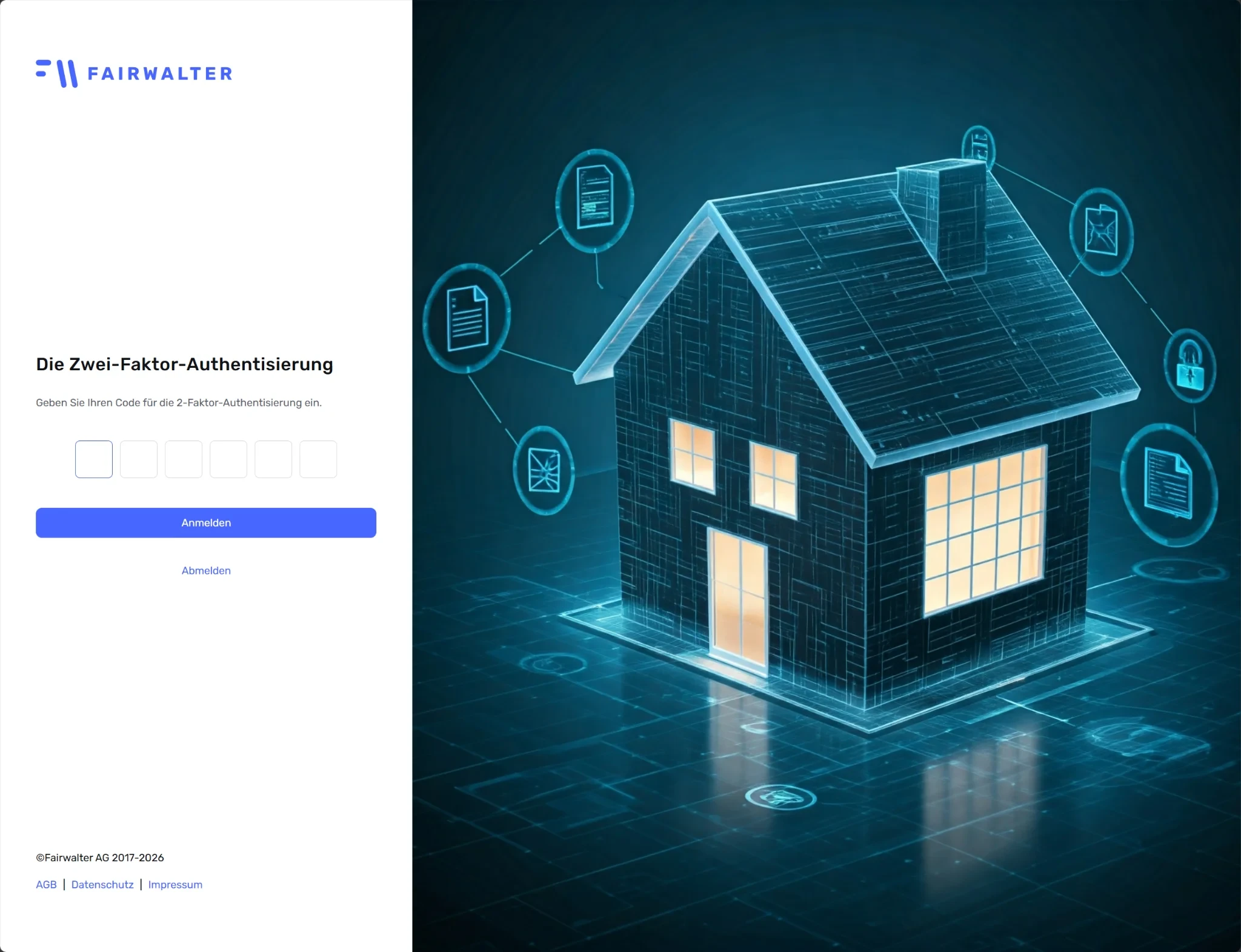 Login mit der Code-Eingabe «Geben Sie Ihren Code für die 2-Faktor-Authentisierung ein.»