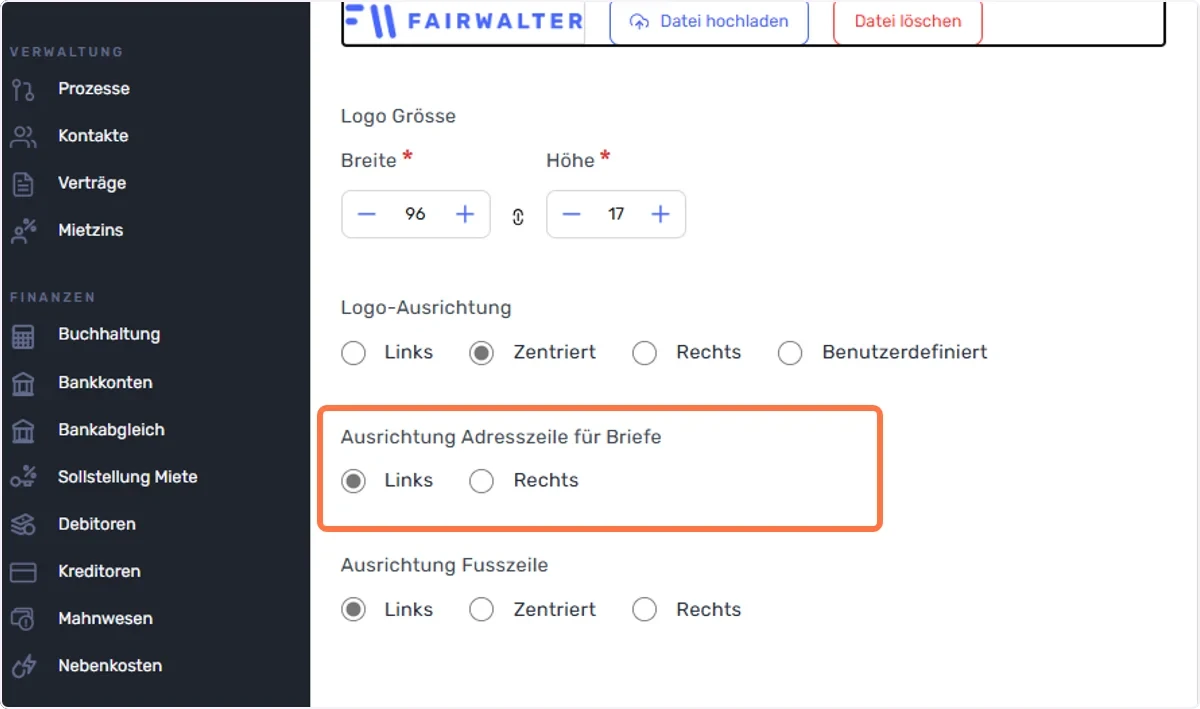 Ausrichtung der Adresszeile