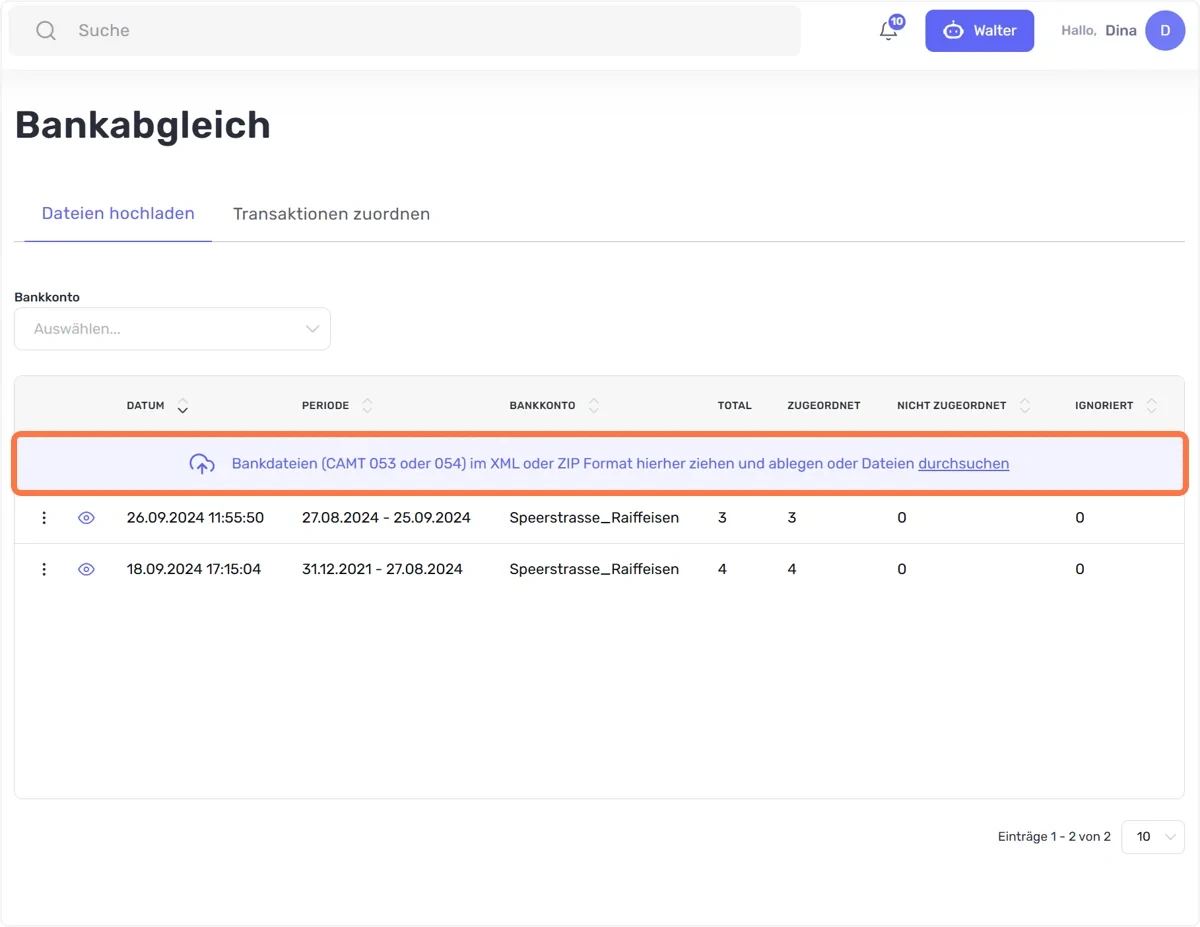 Bankdatei per Upload oder Drag & Drop hinzufügen