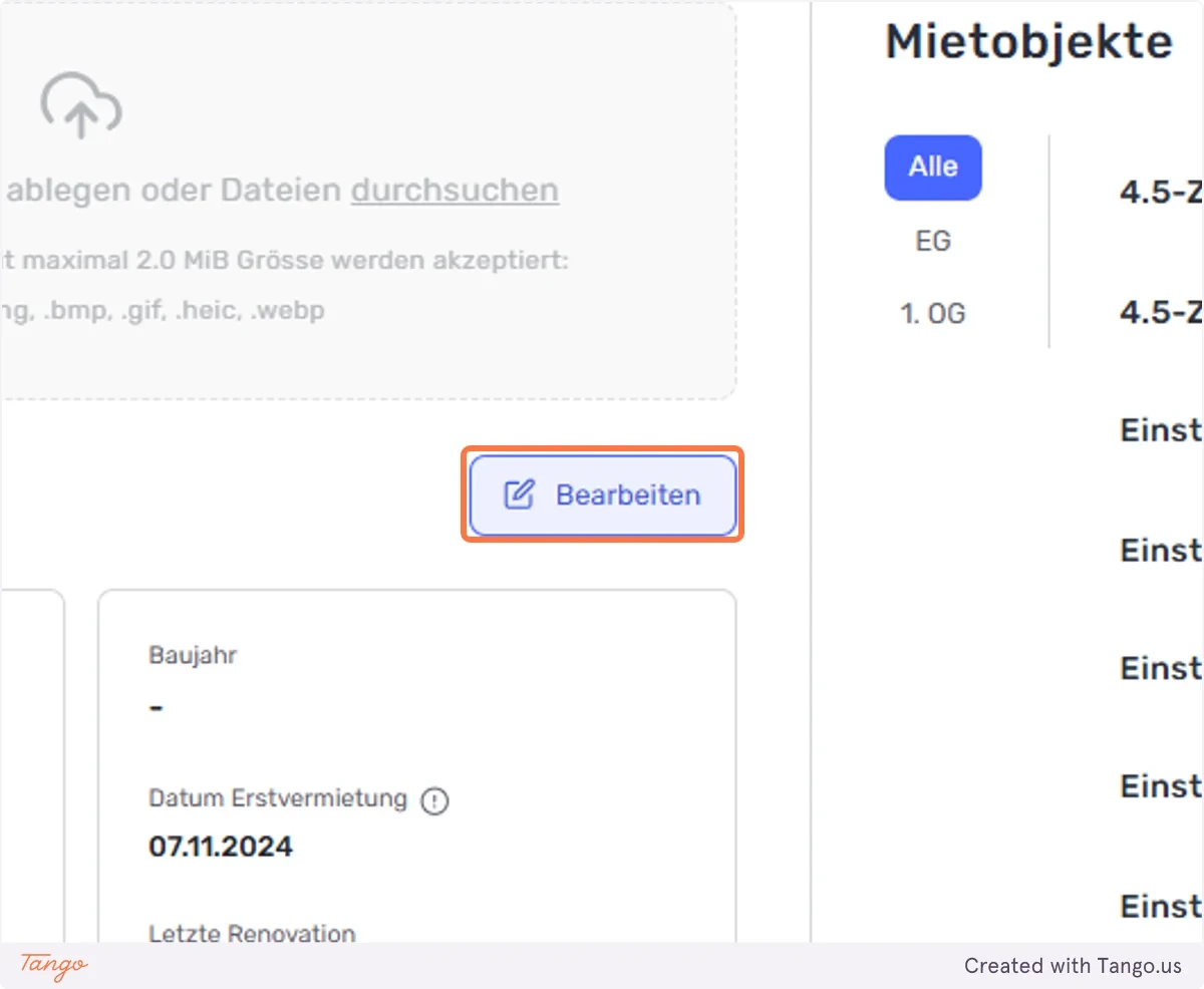 Bearbeiten des Datums der Erstvermietung