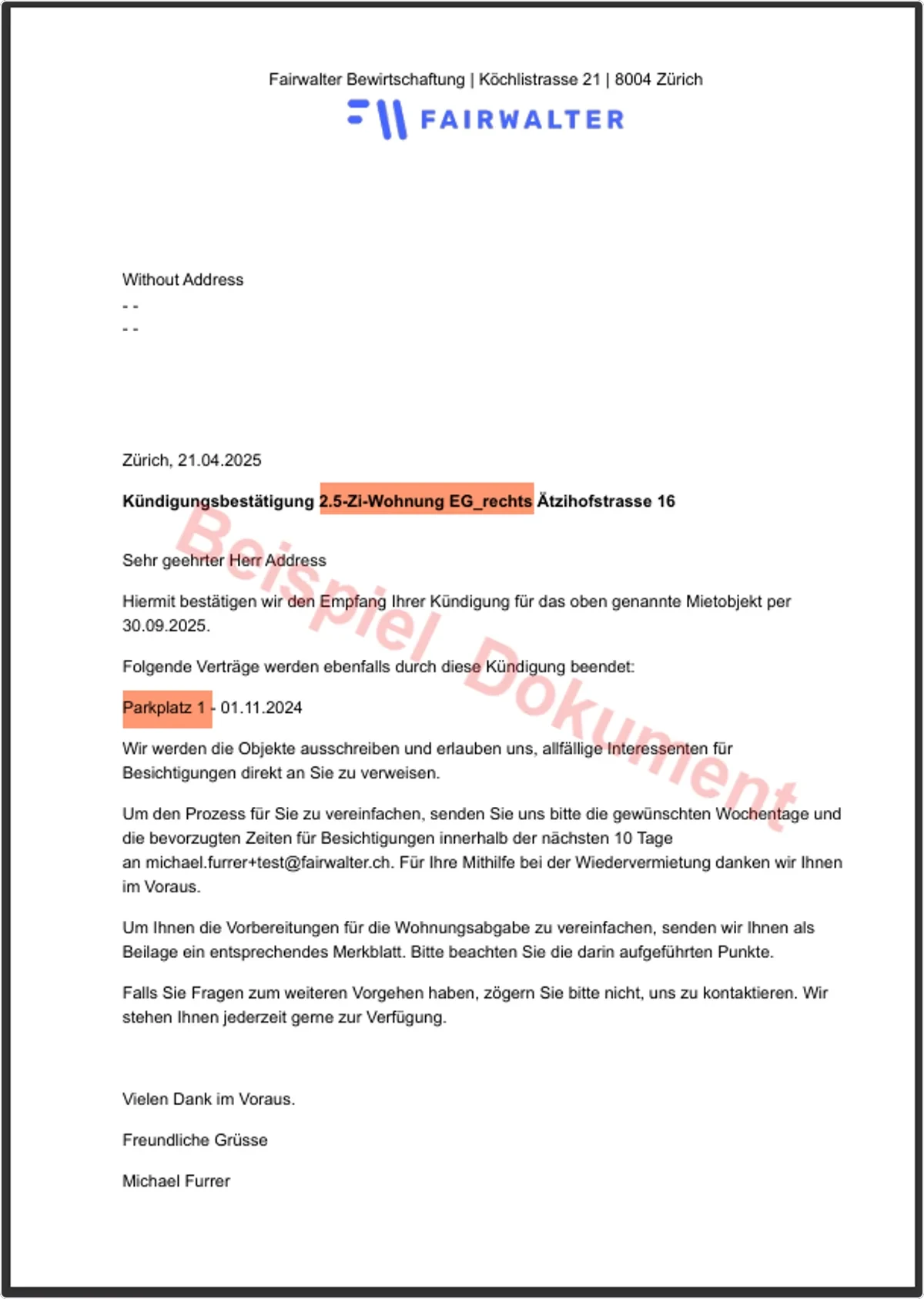 Beispiele der angegebenen Daten