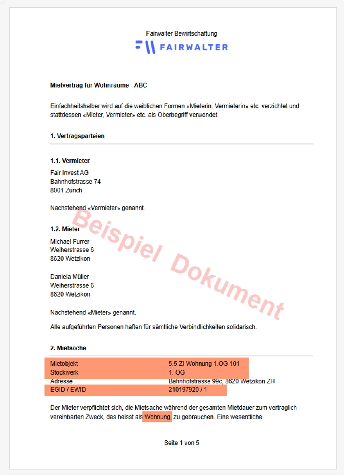 Beispiele der angegebenen Daten