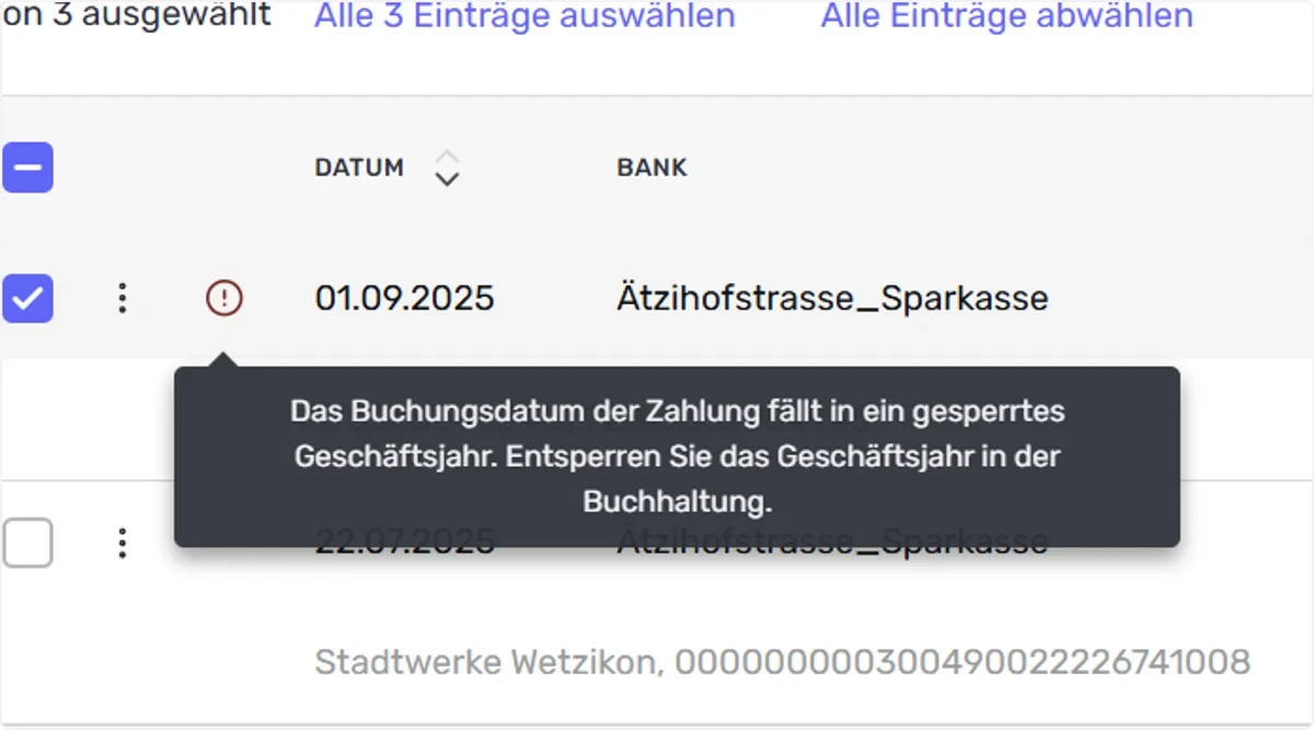 Buchungsjahr gesperrt