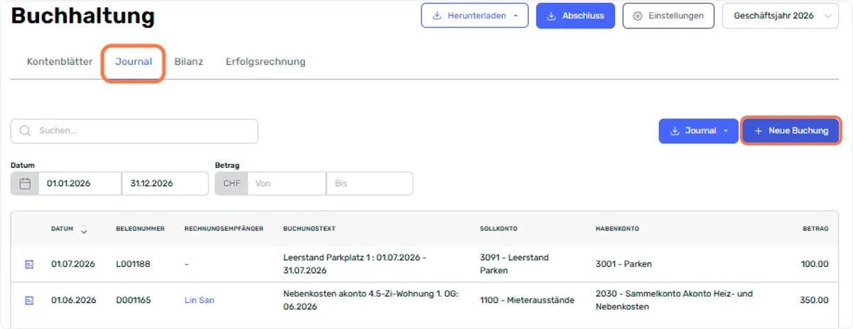 Buchungsmaske ausfüllen