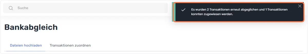 Danach sehen Sie eine Meldung, wie viele Transaktionen erfolgreich zugewiesen wurden.