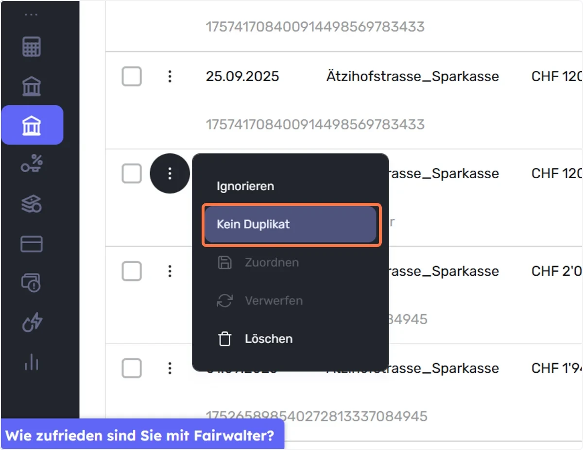 Einzelne Buchungen als kein Duplikat markieren