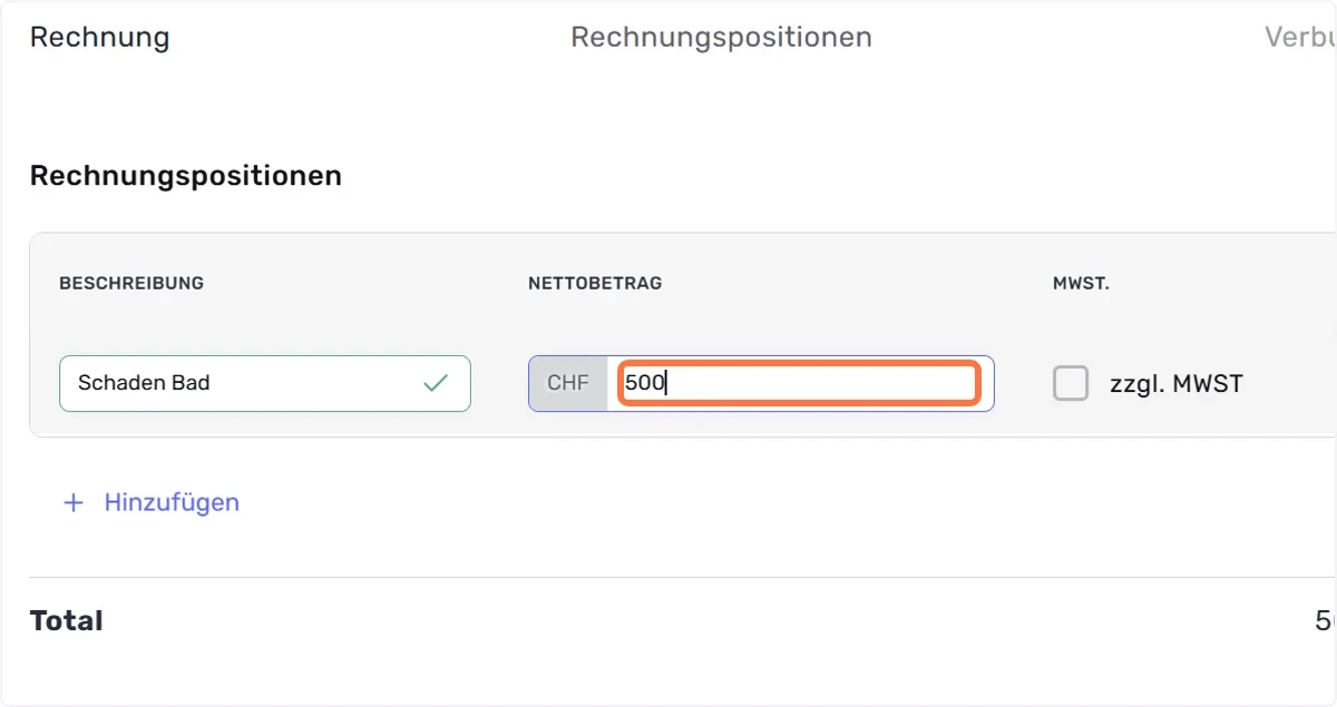 Erfassen der Rechnungspositionen
