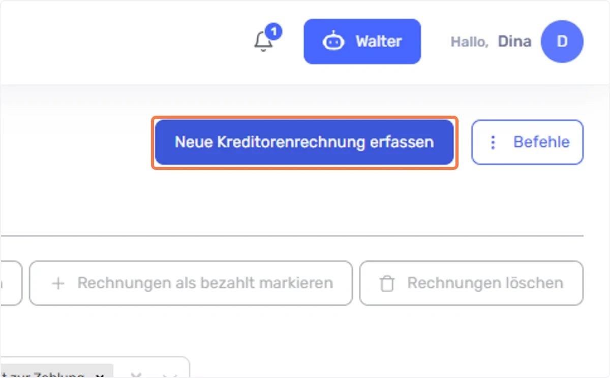Erfassen Sie nun eine neue Kreditorenrechnung