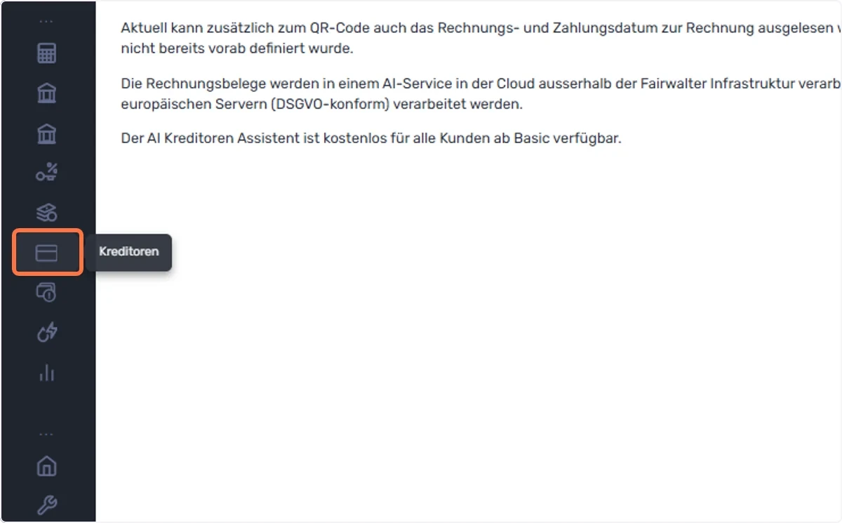 Gehen Sie nun im linken Menüreiter auf “Kreditoren”