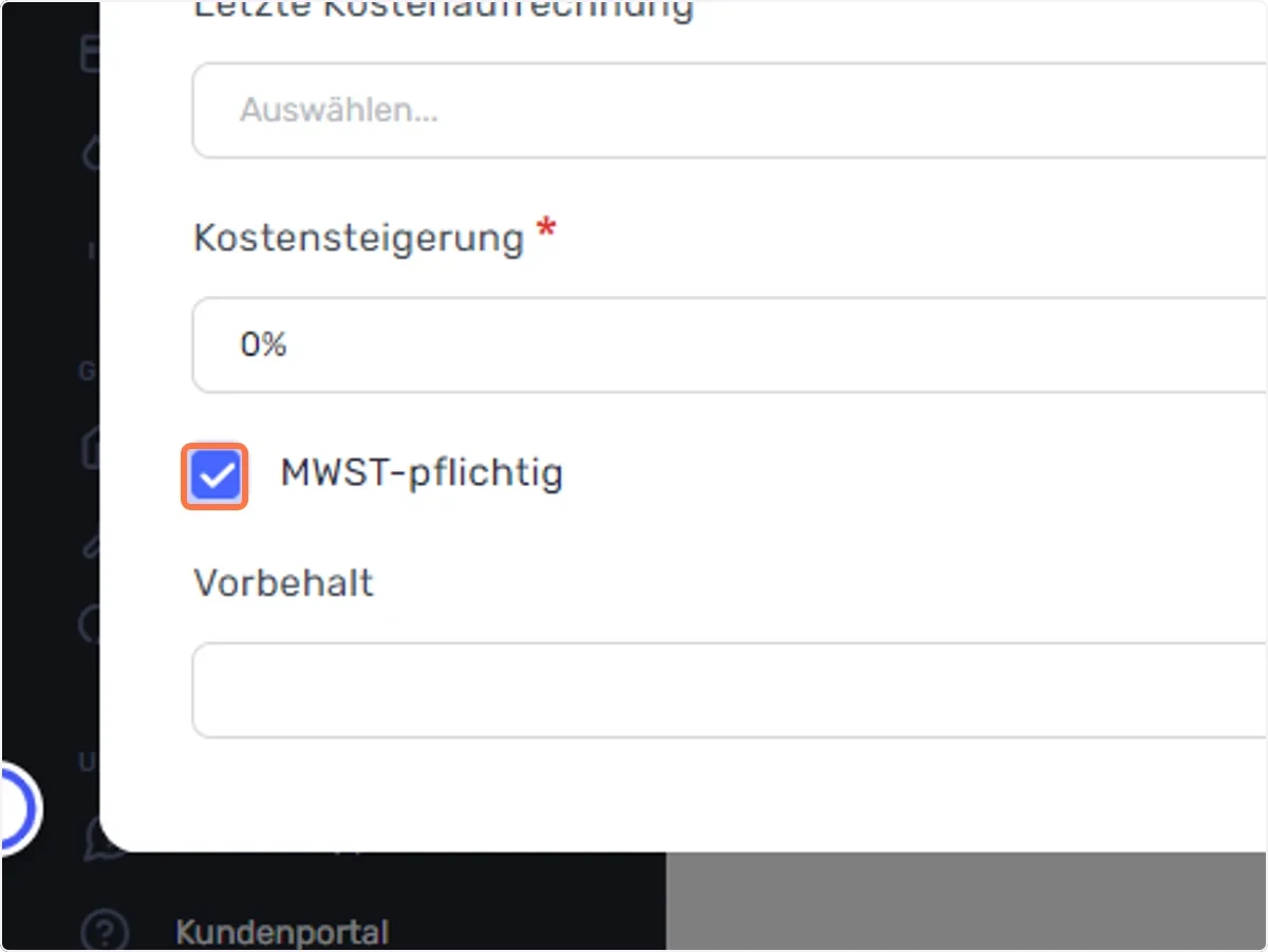 Häkchen bei MWST-pflichtig setzen und Speichern