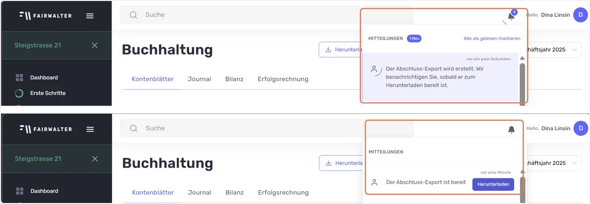 Herunterladen und Generierung der Dokumente