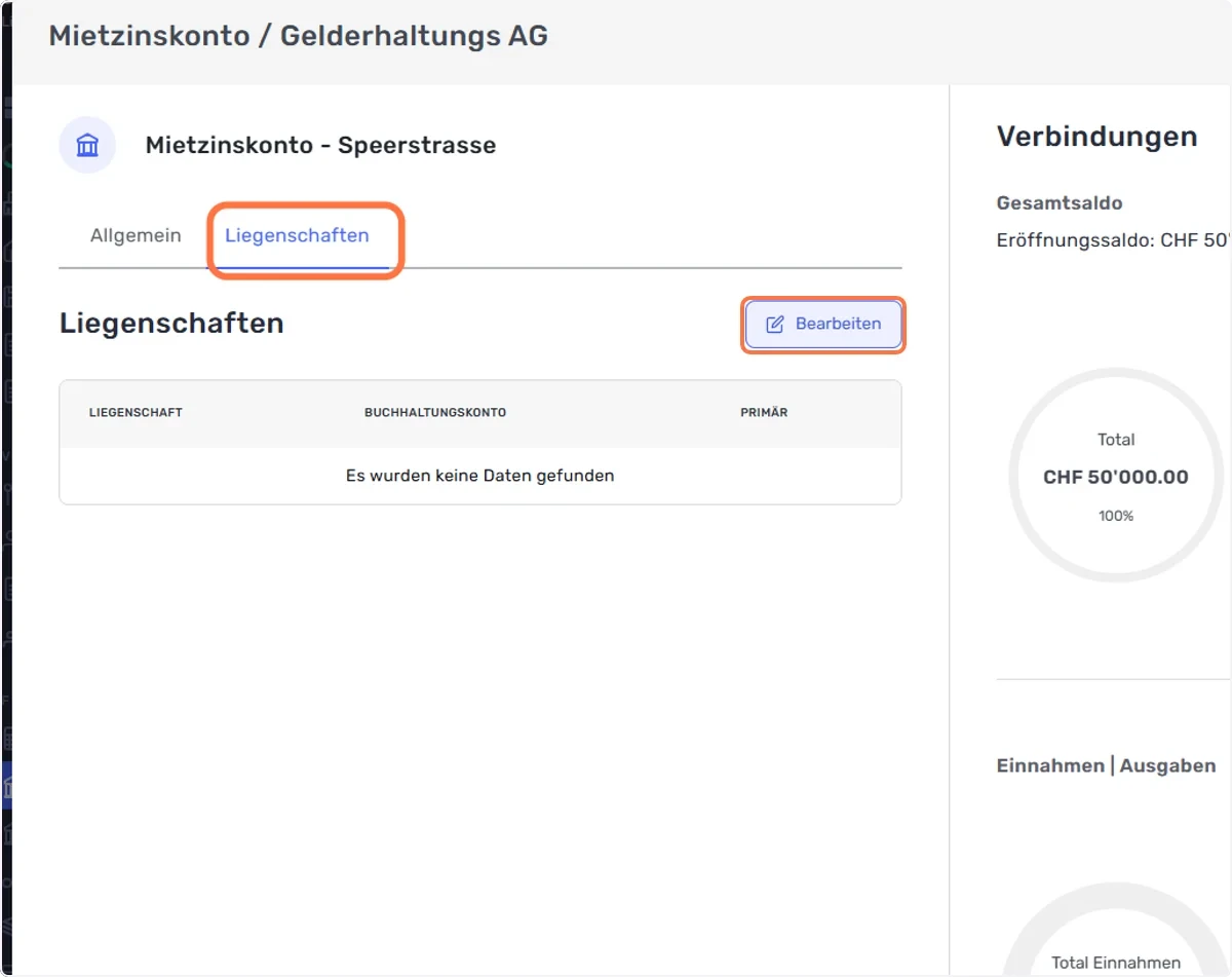 Im Reiter “Liegenschaft” auf “Bearbeiten” klicken