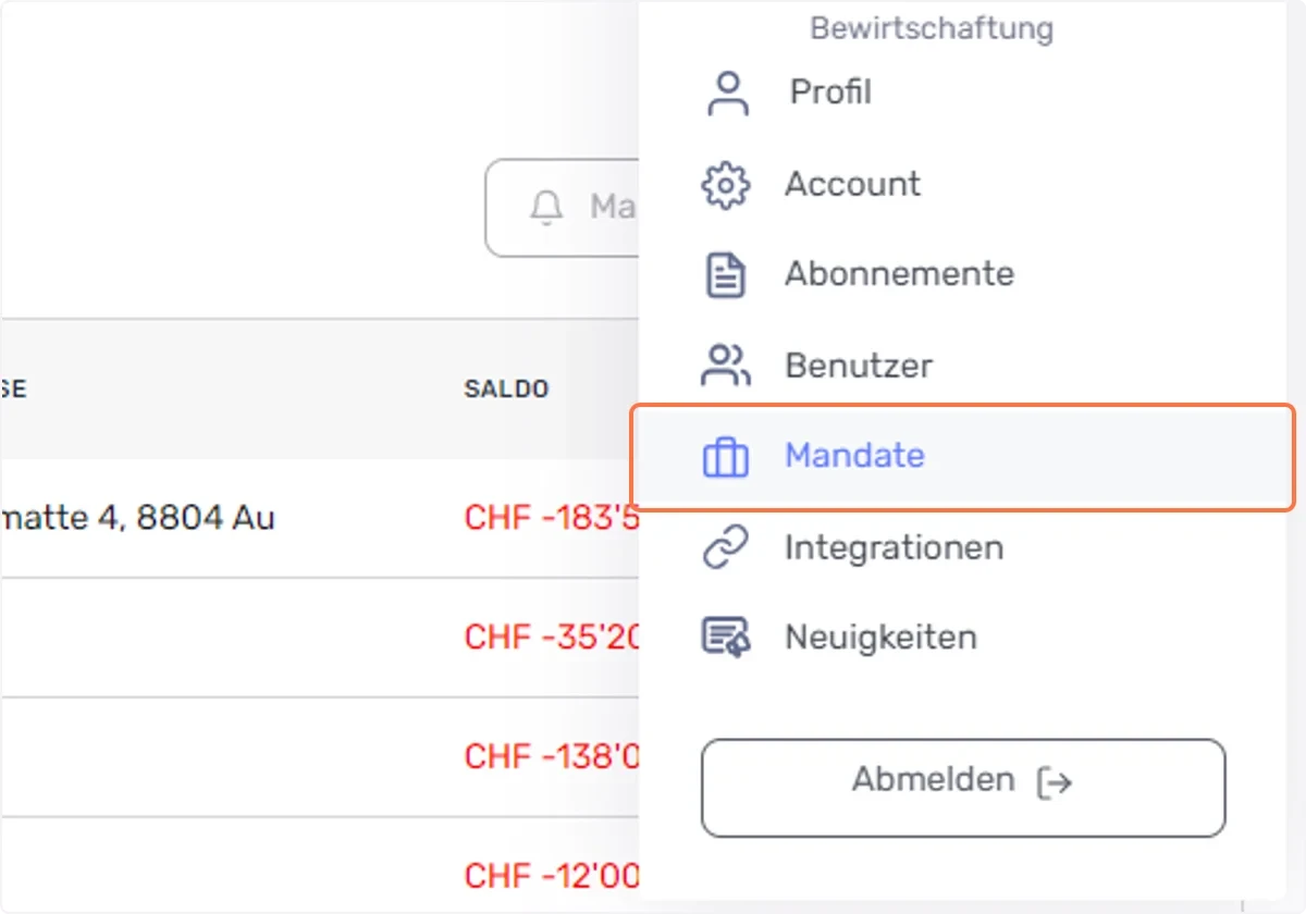 Klicken Sie auf Mandate