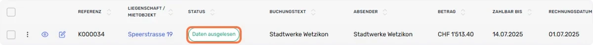 Klick auf Daten ausgelesen