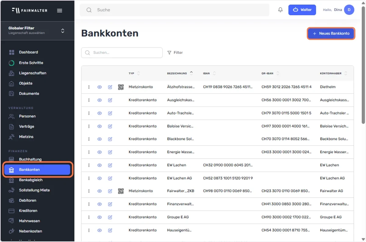 Klick auf Neues Bankkonto