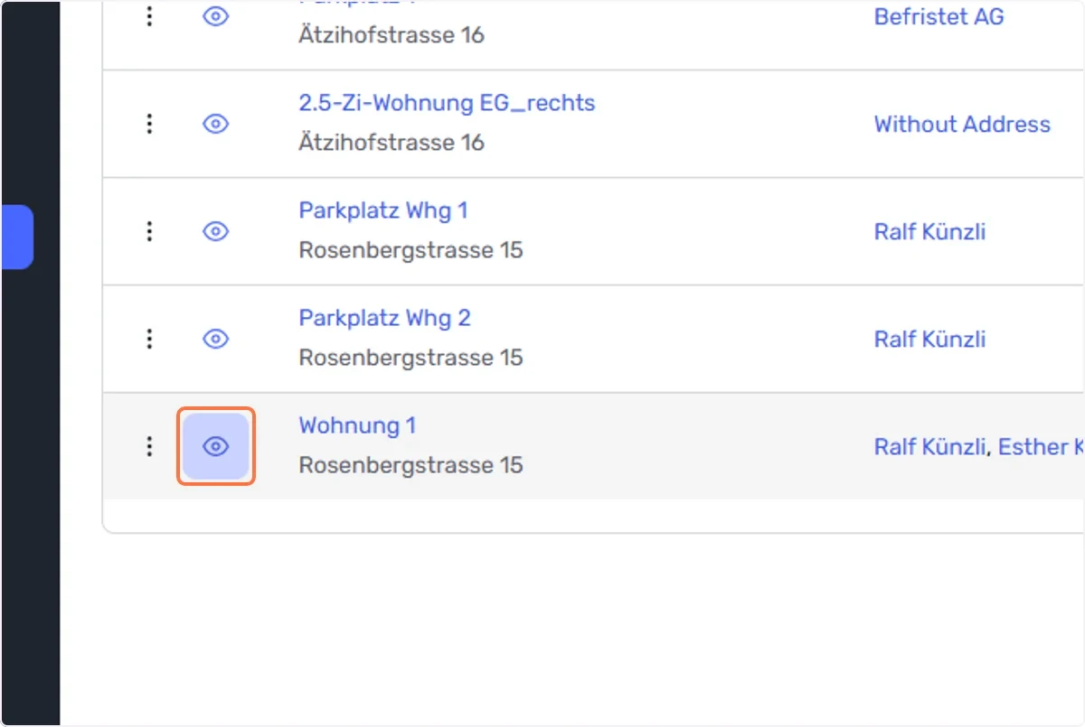 Klicken Sie auf das Auge des Hauptvertrages