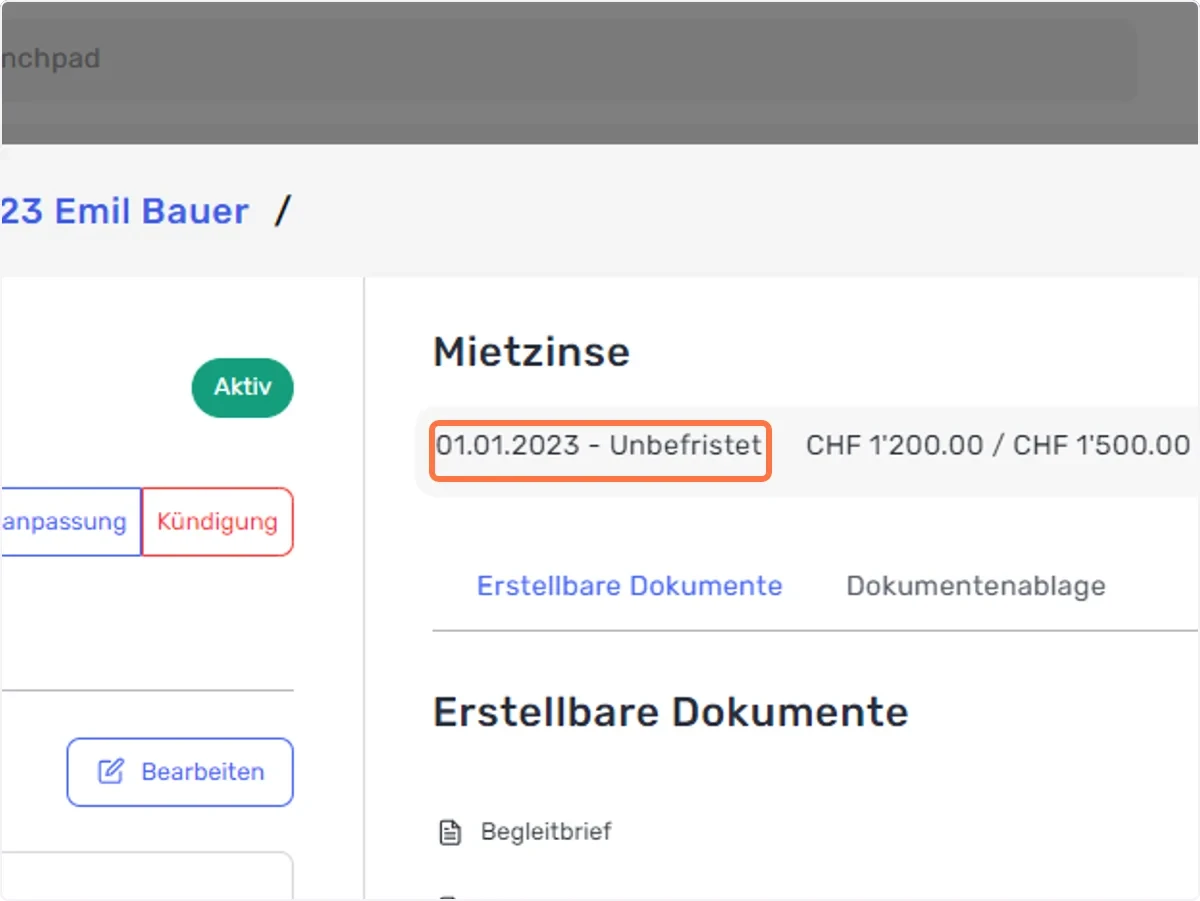 Klicken Sie auf die Mietzinse
