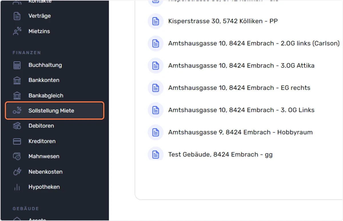 Klicken Sie auf <<Sollstellung Miete>>