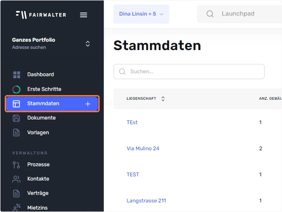 Klicken Sie auf Stammdaten