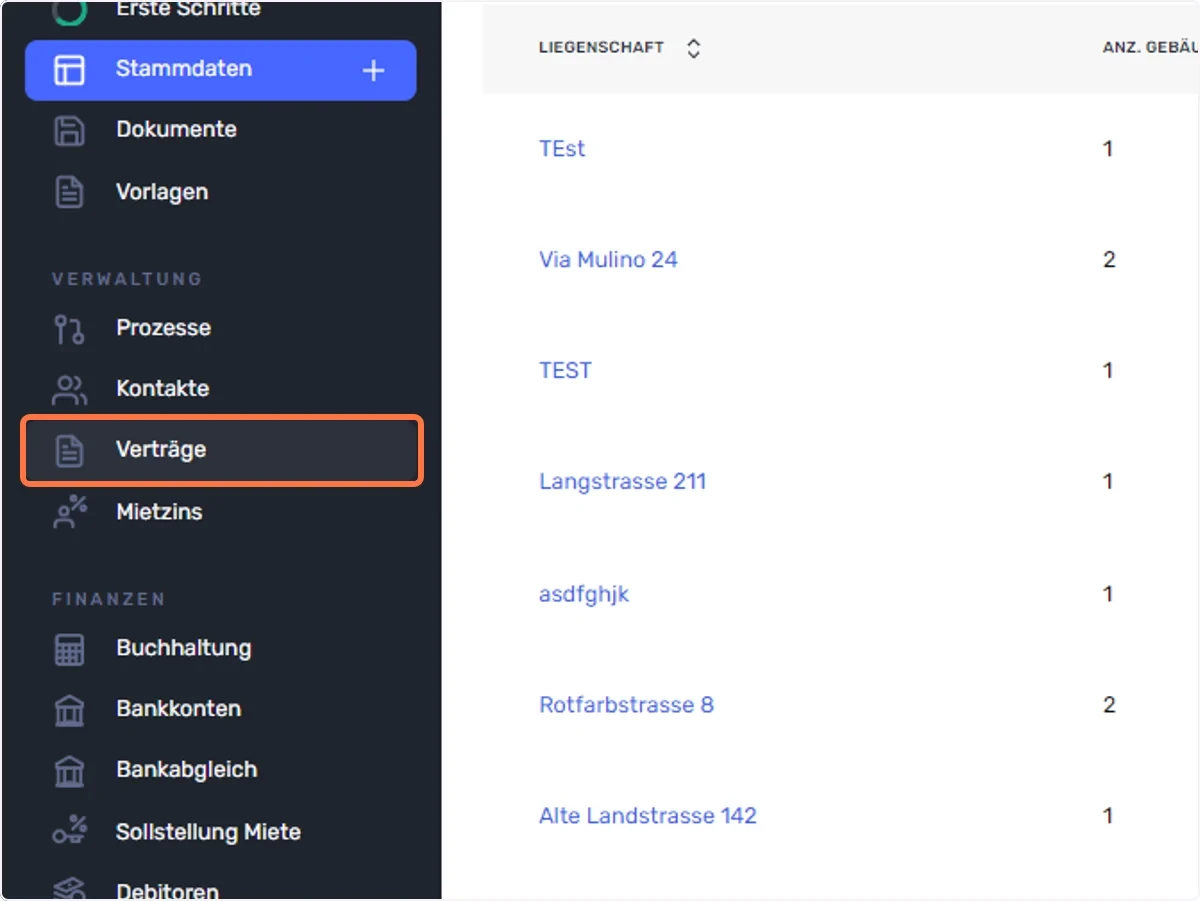 Klicken Sie auf ’‘Verträge’’