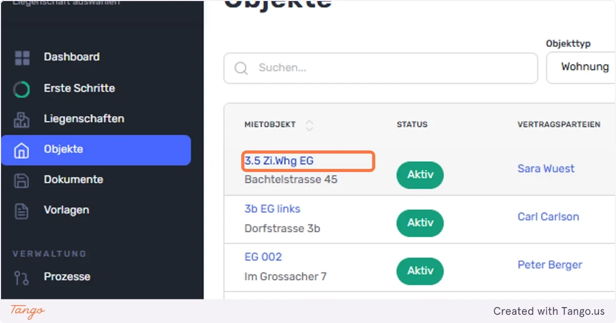 Klicken Sie nun auf das gewünschte Objekt