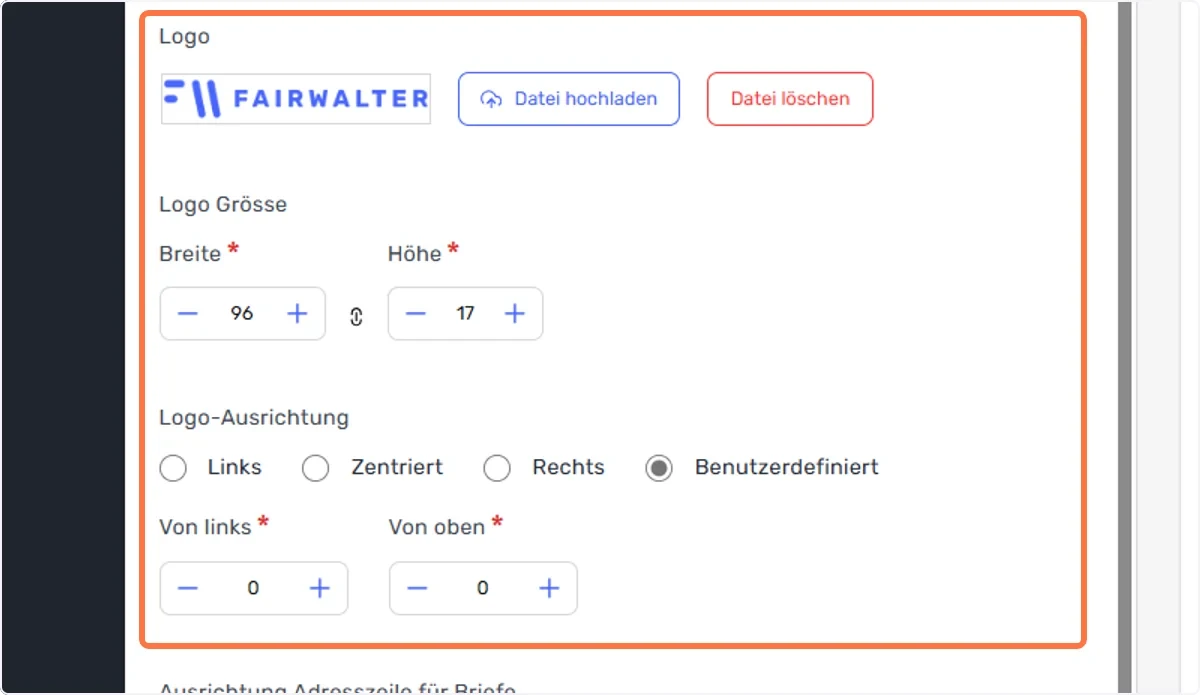 Logo Grösse und Positionierung