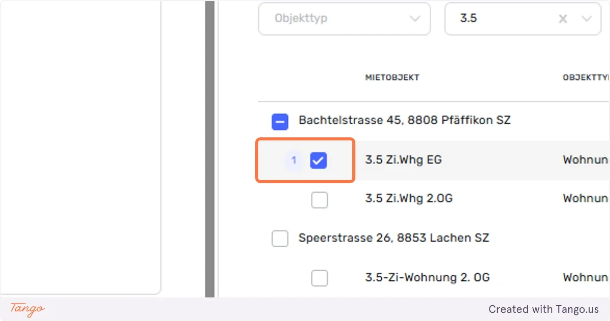 Markieren Sie jetzt alle Objekte, bei denen Sie den Kontakt zur Warteliste hinzufügen möchten.