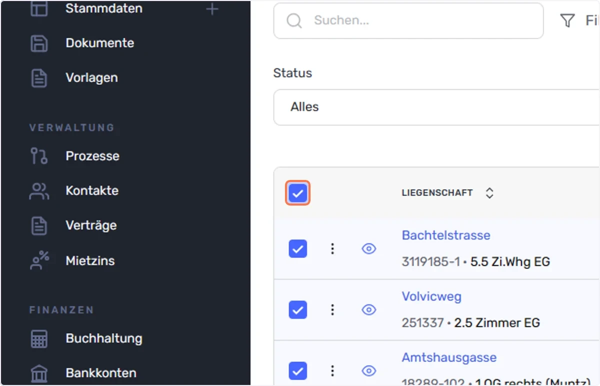 Markieren Sie nun alle Rechnungen