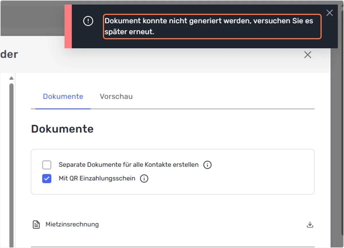 Mögliche Fehlermeldung