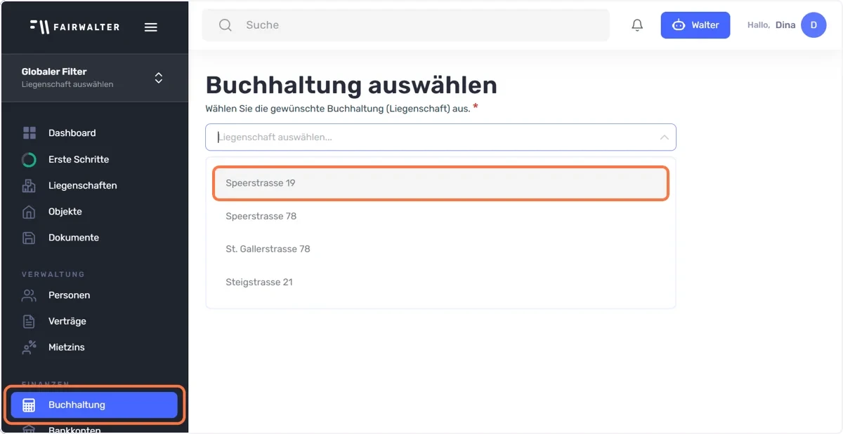 Navigation zur Liegenschaftsbuchhaltung