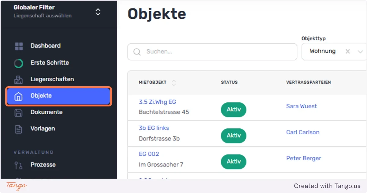 Navigieren Sie zu den Objekten.