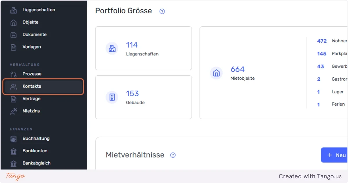 Navigieren Sie zu Kontakten
