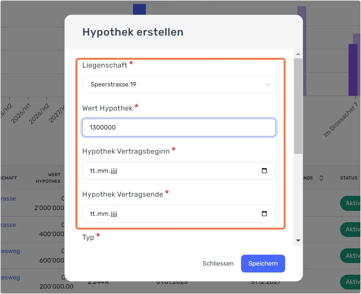 Neue Hypothek erfassen