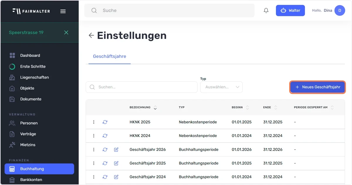 Neues Geschäftsjahr anlegen