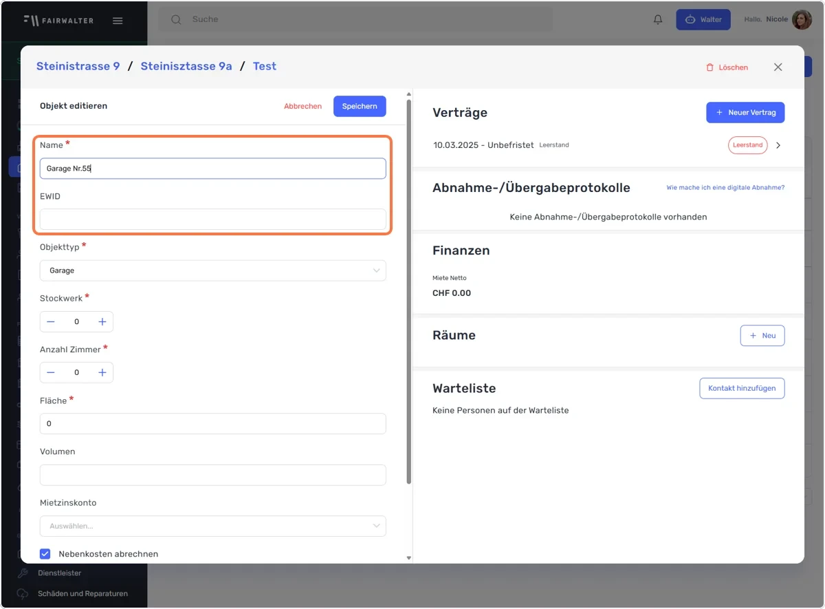 Objektname und EWID