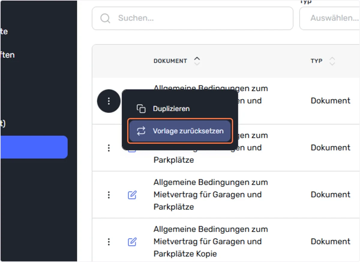 Standardvorlage zurücksetzen