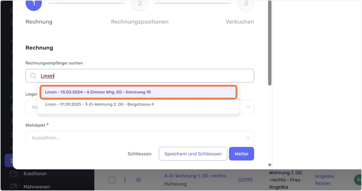 Suchen nach dem Rechnungsempfänger