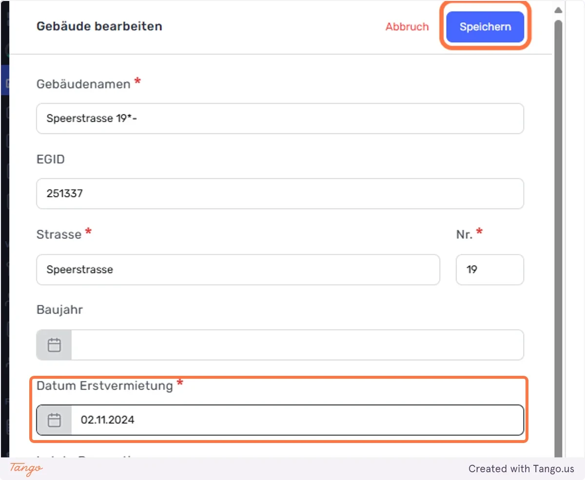 Tragen Sie das passende Datum ein und speichern Sie