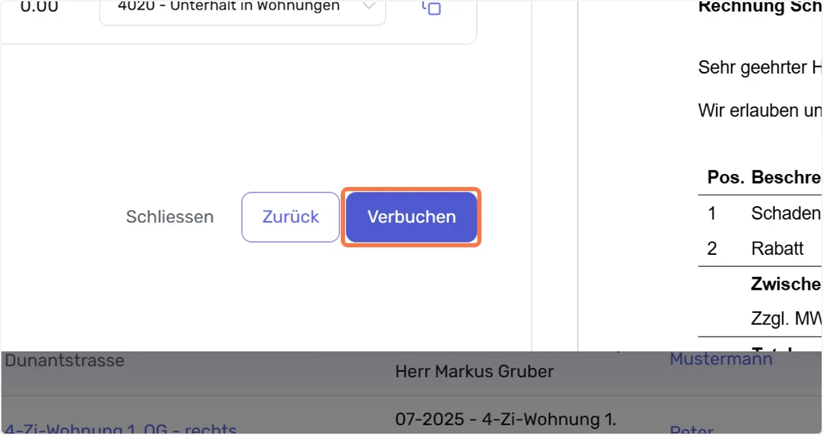 Verbuchen / Abschluss der Rechnung