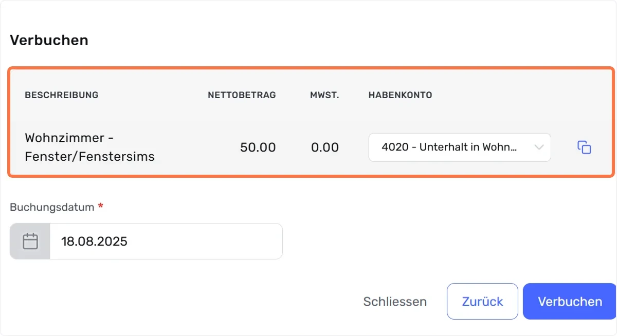 Verbuchen der Rechnungspositionen