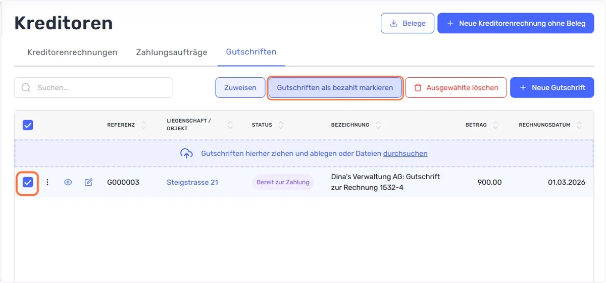 Verbuchung des Zahlungseingangs