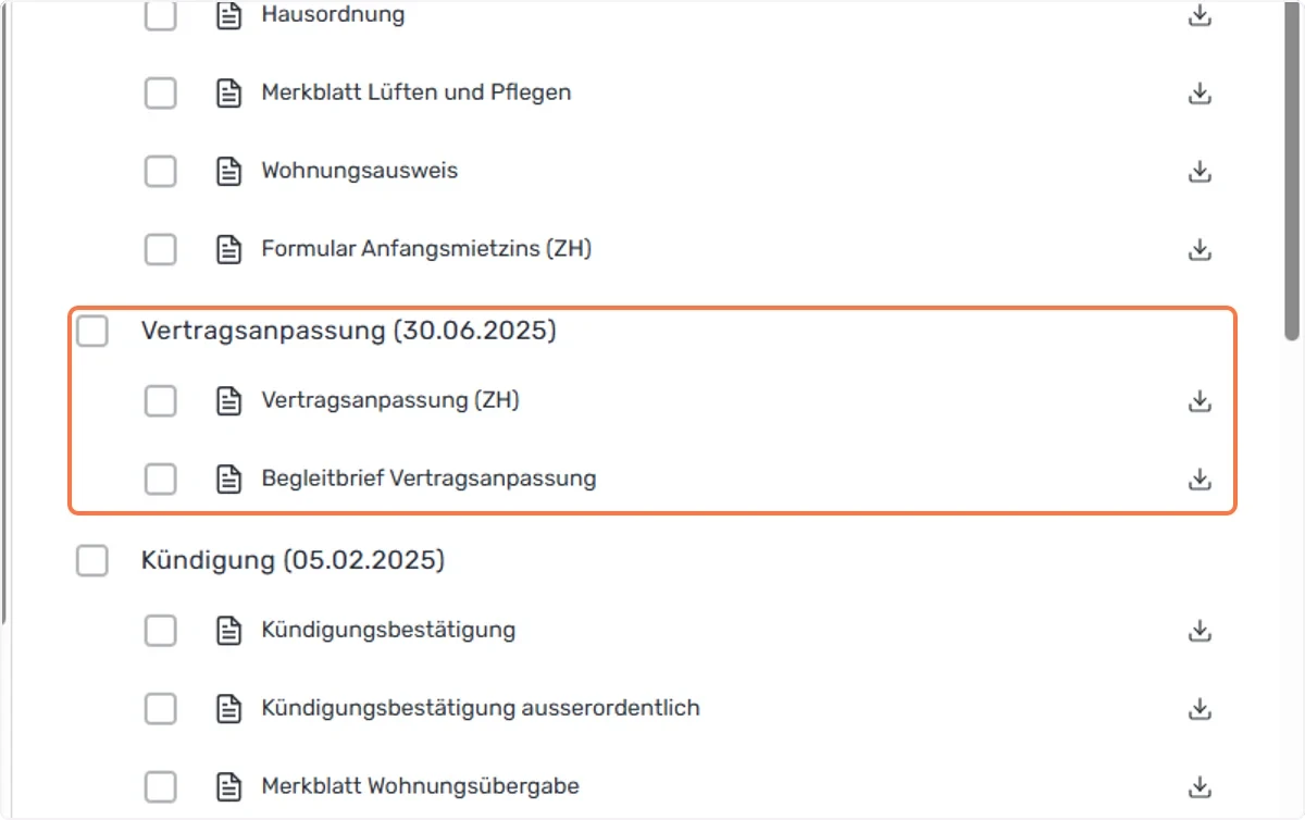 Vertragsanpassungsdokumente herunterladen