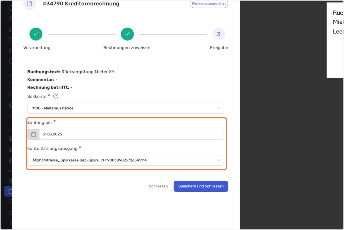 Zahlungsausgangsdatum und Bankkonto Zahlungsausgang
